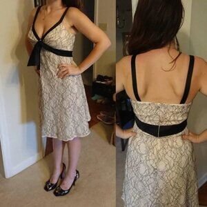 White House Black Market Dress - Ivory with Black Lace Overlay Trim
